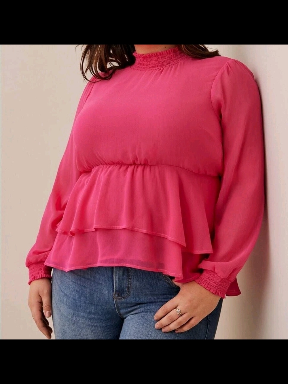 TORRID Crinkled Chiffon Smocked Neck Ruffle Tiered Top 1x/14-16 NWT